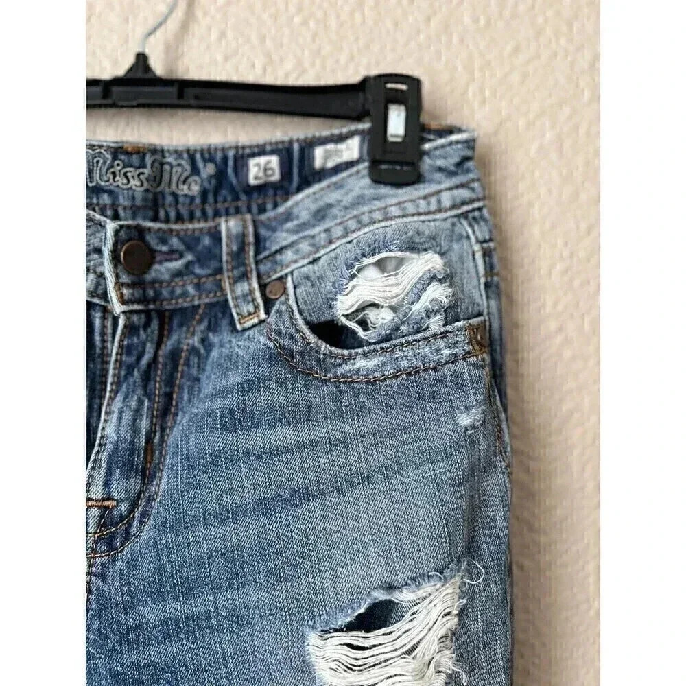 Miss Me Womens Lightwashed Distressed Boyfriend Ankle Denim Jeans Size 26 - Picture 8 of 15